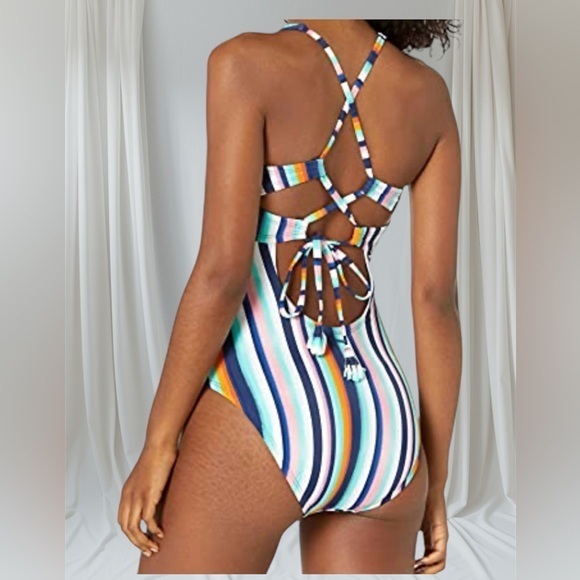 Skechers‎ Striped one piece Swimsuit Sz S - Picture 2 of 10